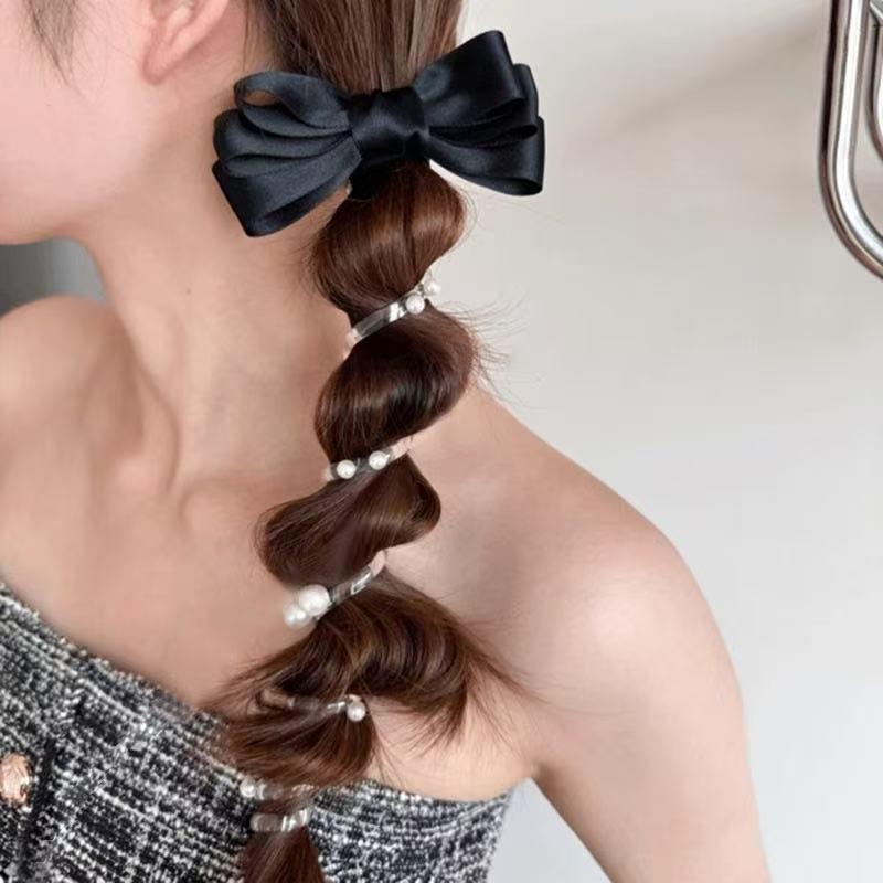 1pc Elegant Bow Pearl Phone Cord Hair Ring, New Sweet Bubble Braid Artifact Twist Braid Head Rope Ponytail Braided Hair Rope