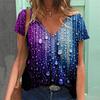 Summer V-neck 3D Gradient Irregular Printed Top Fashionable Casual Short Sleeved Women's T-shirts