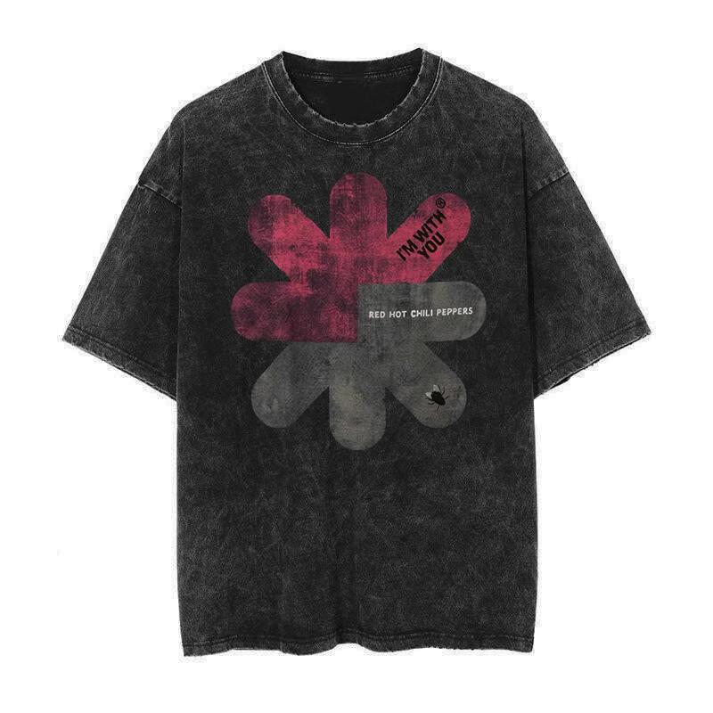Trend Washed Vintage Cotton Tshirt RED HOT CHILI PEPPERS T-shirt Men Women Hip Hop T Shirt Oversized Streetwear Short Sleeve Tee