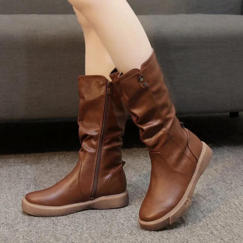 Women Thigh High Boots Women Modern Boots Zippers Outdoor Female Casual Platform Shoes Ladies Leather Long Boots