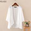 Women's Summer Casual Cardigan Tops Solid Color Loose 3/4 Sleeve Thin Beachwear Cover Ups Blouse Tops
