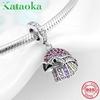 KATAOKA Real 925 Sterling Silver Little Bird Colorful CZ Animal Charms Fit Original European Necklaces Valentines Jewelry