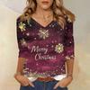 Women's T Shirt CHristmas Print 3/4 Sleeve Daily Weekend Fashion Basic V- Neck Regular Top