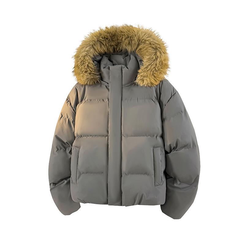 Hooded Cotton Jacket Men Women Thick Fur Collar Bread Coat Winter Short Parkas Outwear Cotton Jacket