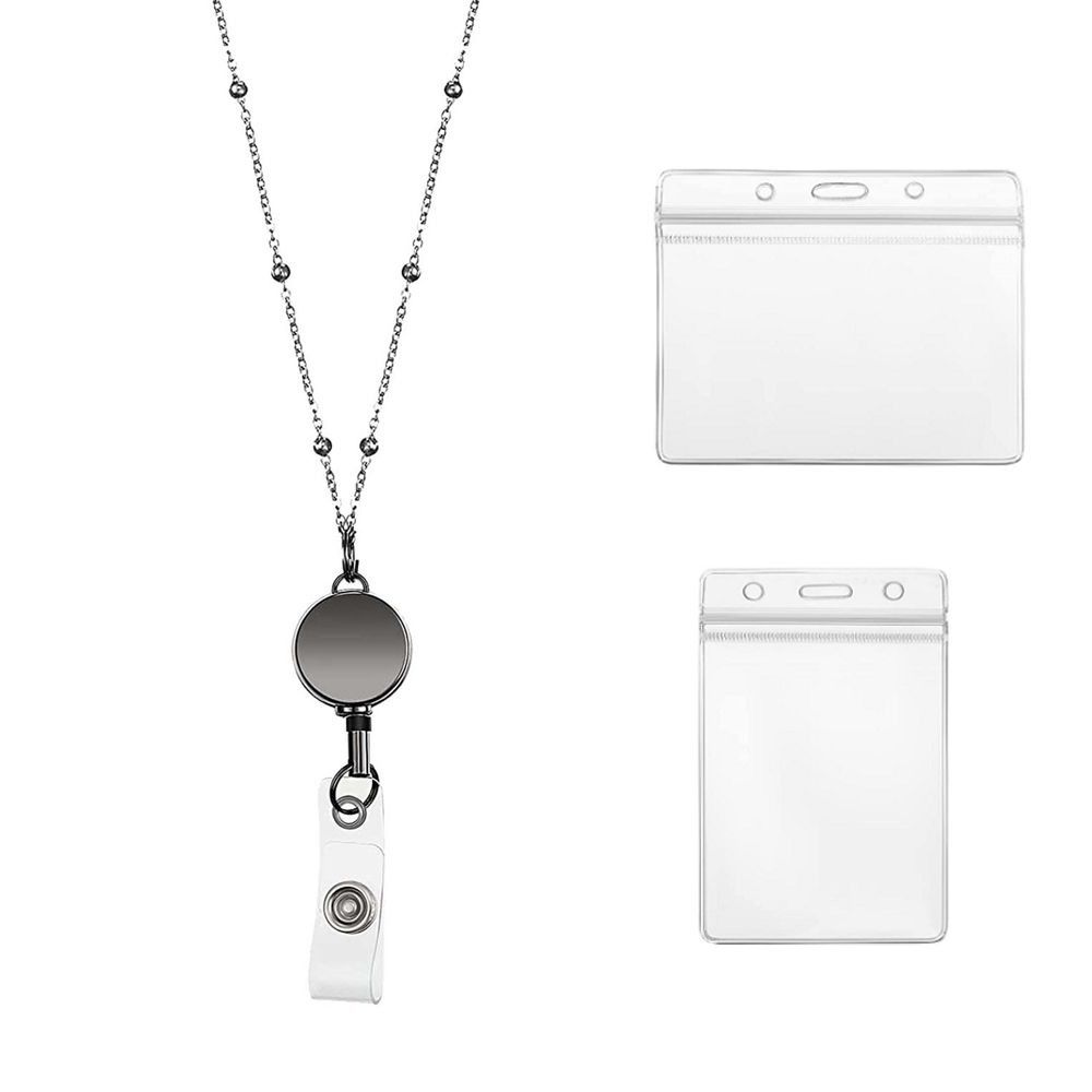 Chain Badge Reel Clip Badge Reel Lanyard With Necklace Name Card Badge Holder With ID Card Holders