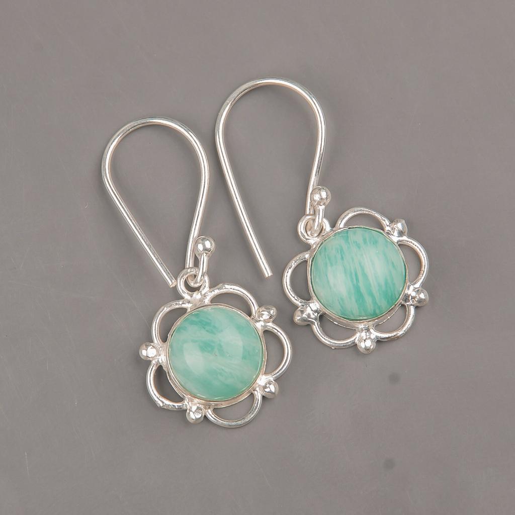Natural Amazonite Gemstone 925 Sterling Silver Jewelry Handcrafted Earrings1.40" EE-56-21