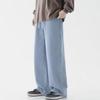 Men's Elastic Waist Light Jeans - Loose, Straight-Leg, Wide & Floor-Length Casual Pants