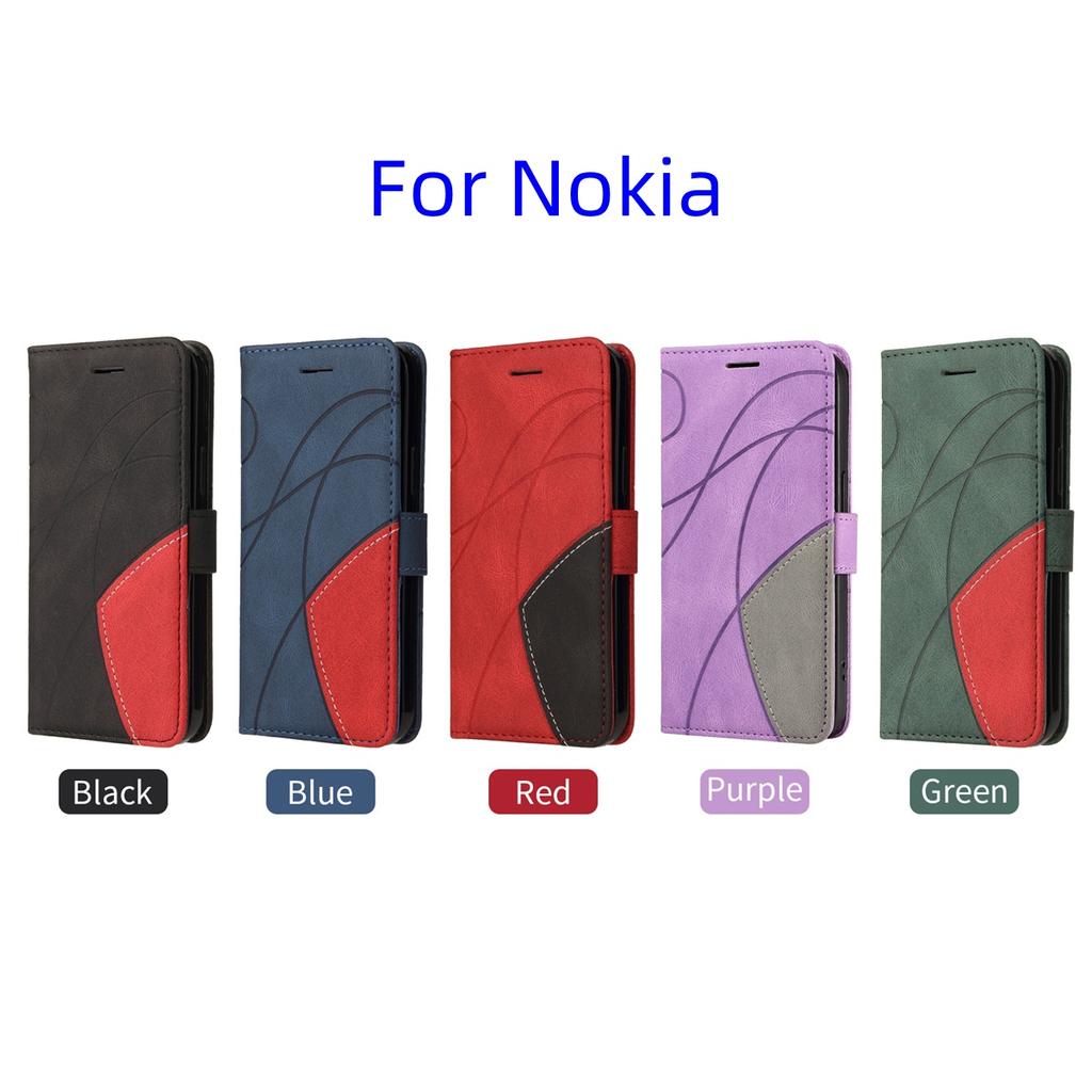 For Nokia 5.3,Nokia 3.4,Nokia 5.4,Nokia 2.4,Nokia G10,G20...Line Pattern Style Splicing Design PU Leather Flip Stand Wallet Phone Bag Case with Card