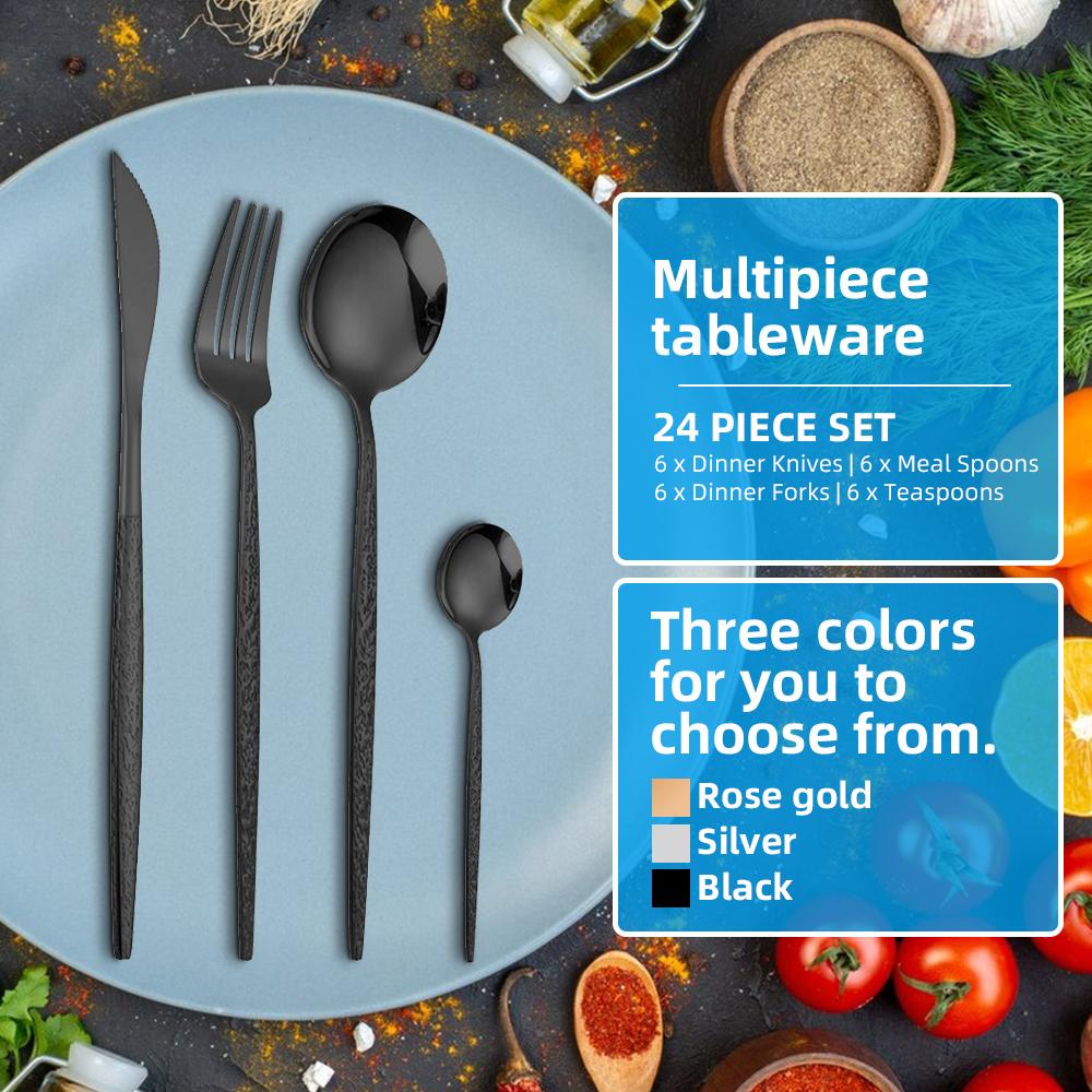 Набор столовых приборов из 24 предметов для 4 наборов столовых приборов из нержавеющей стали. Набор столовых приборов включает вилки, ножи.