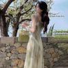 Women's Summer Ruffle Print Fresh Suspender Long Skirt Fairy Sleeveless Elegant and Beautiful Dress