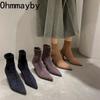 Autumn High Heel Stretch Slim Women Ankle Boots Autumn Ladies Elegant Pointed Toe Short Botas De Mujer