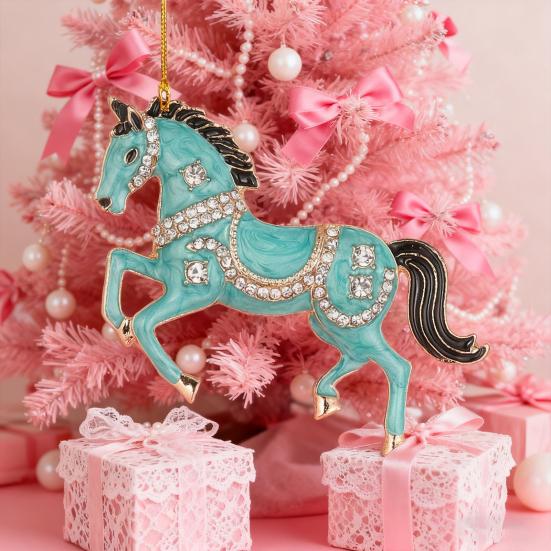 Horse Christmas Ornaments Sparkly Rhinestone Horse Hanging Decoration Acrylic Christmas Tree Ornament for Winter Xmas Party Supplies Holiday Home