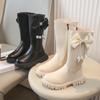 Girls' Boots Soft Bottom Side Zipper Bow Autumn New Leather Boots Korean Style Children's Boots