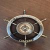 Royal Navy Engraved Brass Compass with Ship Wheel Design – Nautical Navigation Collectible, 15 Cm