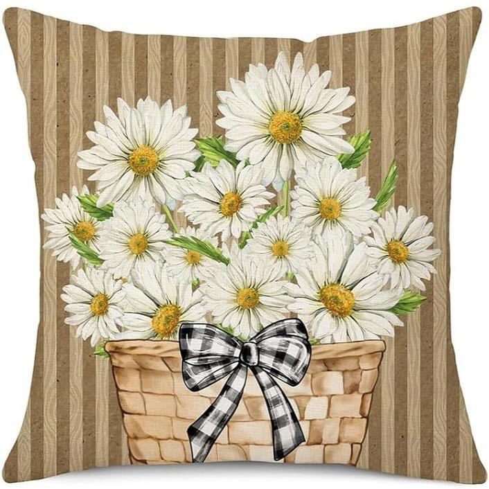 Easter Decoration Spring Sunflower Linen Throw Pillow Cover Car Sofa Lumbar Pillow Cushion