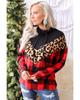 Chevron Plaid Leopard Patchwork Turtleneck Sweatshirt