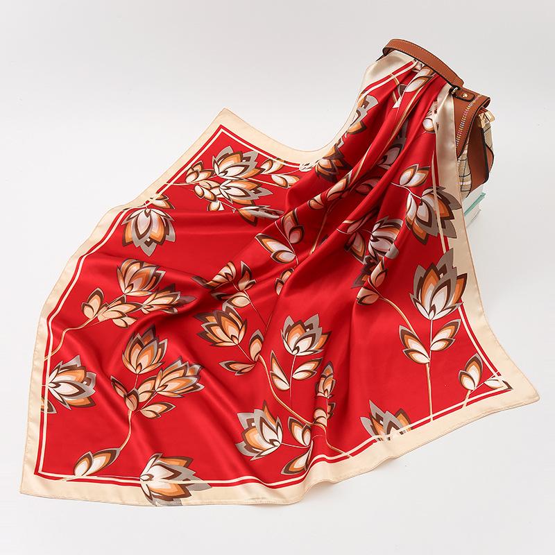 19 New Silk Printed Scarves Women'S 90Cm Satin Square Scarf