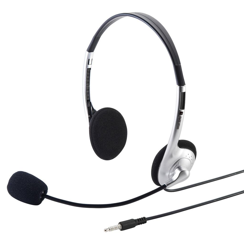 Sanwa Supply Tablet Headset Mini Plug Binaural Type Silver 3.5mm (4 Pole) MM-HS526TAB