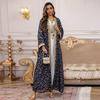 AB454 Women's Plus Size Dubai Chiffon Abaya Set - Three-Piece Middle Eastern Cardigan Long Dress with Hot Stamping