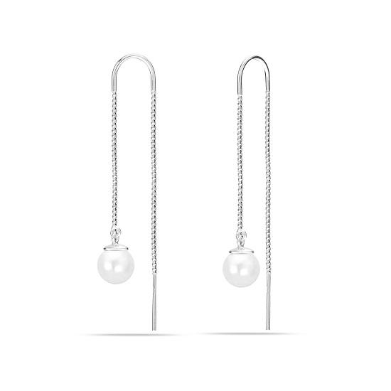 LeCalla S925 Sterling Silver Jewelry Light-Weight Pearl Drop Threader Earrings for Girl Women