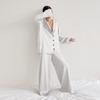 New Satin Silk Pajamas Low-cut Sexy Pajamas for Women Single-breasted Long-sleeved Wide-leg Pants Trousers Suit