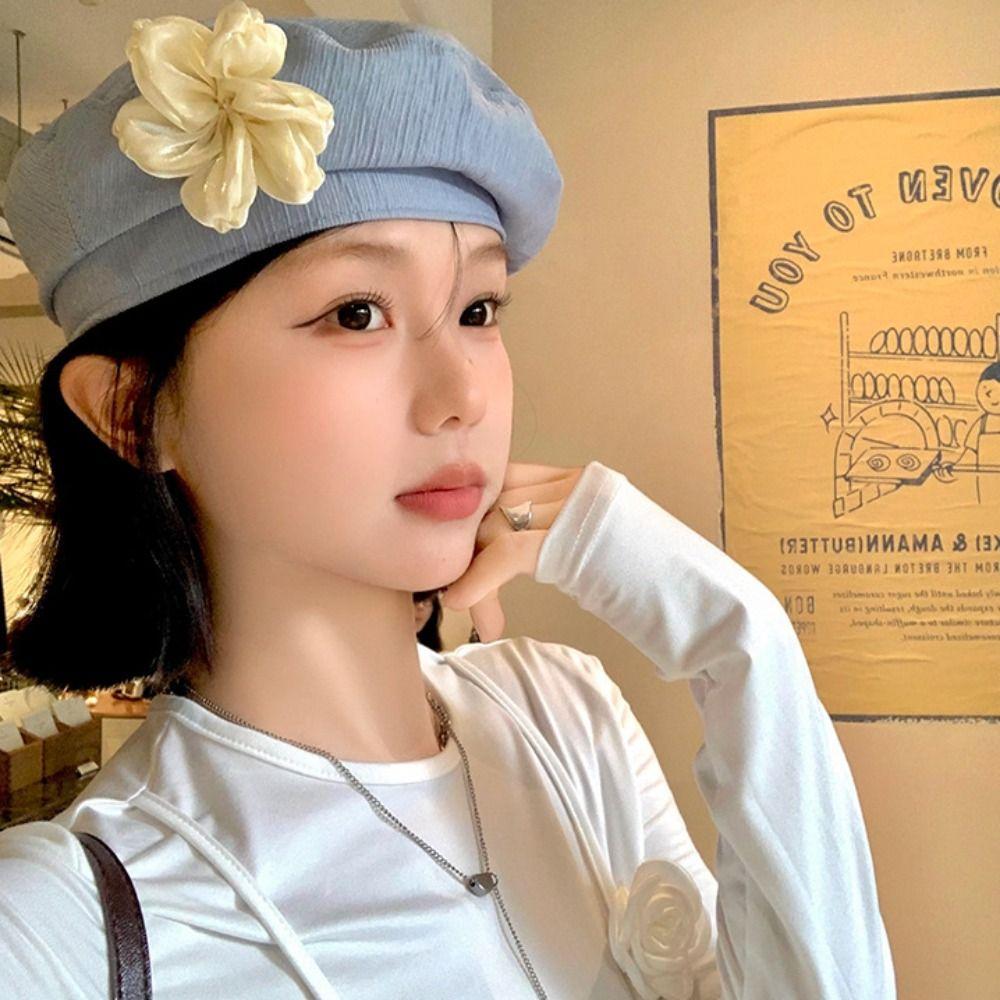 Французская шляпа художника Универсальная кепка художника Дышащий берет с цветком Праздник