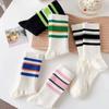 5Pairs Striped Sports Socks Autumn Winter White Socks Warm Mid Calf Socks  Couple