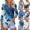 Women's Fashion Casual Lapel 3/4 Sleeve Printed Shirt Women's V Neck Up Tops