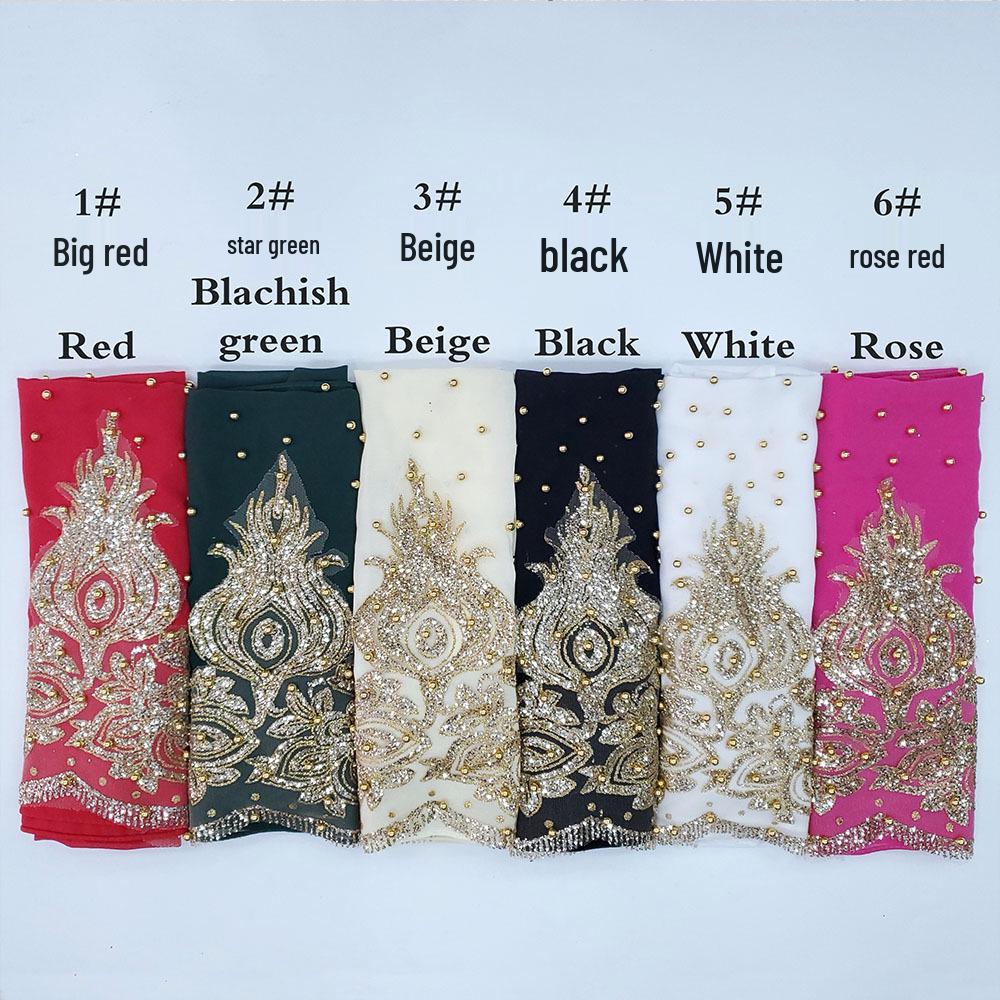 Rhinestone Beaded Chiffon Headscarf: Breathable Sun Protection Muslim Wrap In Ethnic Style