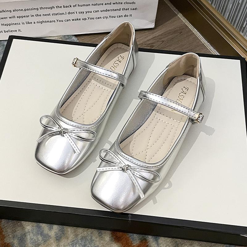 Fashion Mary Janes Women's 2025 Plus Size Ladies Shoes Flats Bow Tie Daily Flats Women Square Toe Buckle Strap Soft Bottom Shoes Female