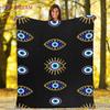 Evil Eye Blanket Turkish Nazar Spiritual Art Blanket Vintage Mid Century Flannel Blanket Sofa Chair Throw Blanket Travel Blanket