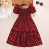 Girls 7-12Y Clothing Summer Dresses Vintage Polka Dot Short Sleeve Princess Dresses Big Kids Princess Dresses Party Dresses