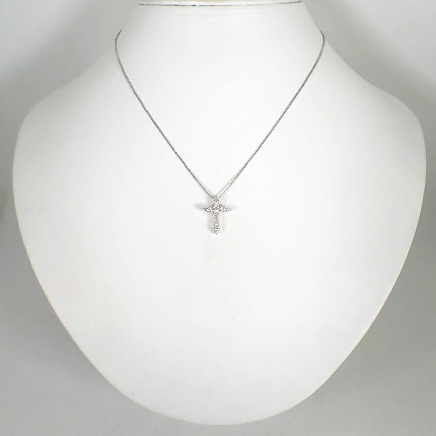 [Pre-owned] Pt900/850 Diamond/0.50ct Cross Pendant/Necklace/j95-6