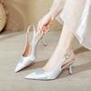 Pointed Silver High Heels Women's Stiletto 2025 New Summer Large Size Bag Head Sandals French Temperament Empty Single Shoes