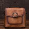Small Square Baotou Layer Cowhide Single Shoulder Cross Bag Retro Simple Casual Hand Bag