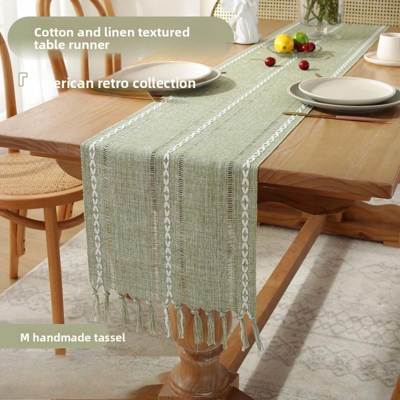 Hand Woven Solid Color Lace Table Runner with Fringe for Farmhouse Christmas Dining Table Decor