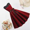 Lady Petticoats Plus Size O-Neck Sleeveless See-through Lace Stitching Ribbon Bowknot Gown Dress A-Line Skater Large Hem Midi Princess Dress
