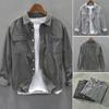 Spring Men Cargo Shirt Single-breasted Loose Solid Color Long Sleeves Chest Pockets Turn-down Collar Cardigan Soft Breathable Corduroy Shirt Coat