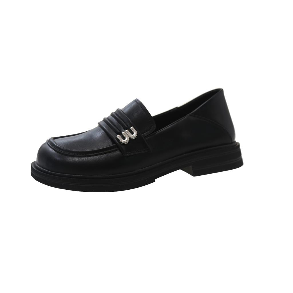 Autumn 2024 Retro Black British Style Round Head Comfortable Versatile One-pedal Flat Women's Single Shoes Trendy Small Leather Shoes