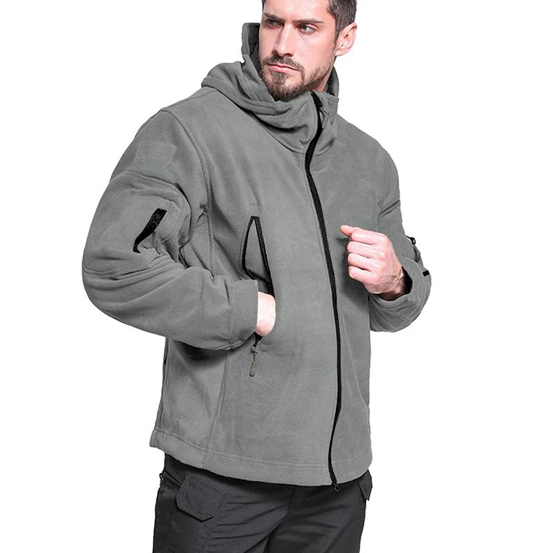 Men's Warm Tactical Fleece Jacket Zip Up Thicken Polar Hoodie Winter Outdoor Sport Hiking Hooded Coat Pocket