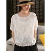 2025 New Summer O-Neck Lace  Shirt Women Blouse Short Sleeve Tops Tees Casual Loose Green Tees