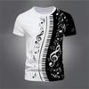 Men's T-Shirt Retro 3D Music Notes Printed Men Clothing Daily Casual Short Sleeve Street Designer Tees Oversized Men's Clothing