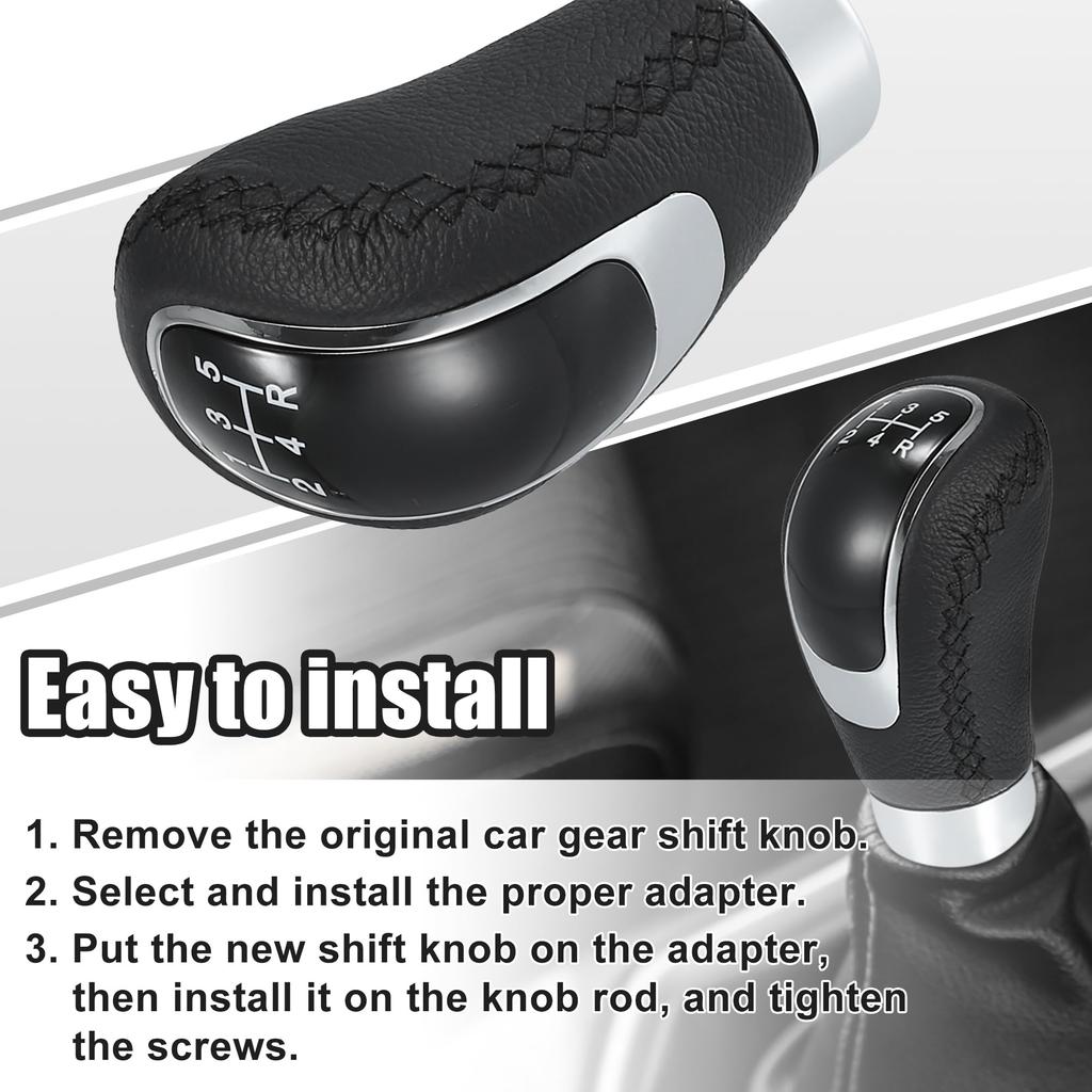 uxcell Universal 5-Speed PU Leather Auto Car Gear Lever Shifter Manual Stick Shift Knob Black
