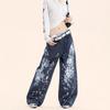 Yongfang Unisex Retro Splatter High-Waist Distressed Straight-Leg Overalls