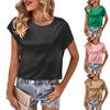 Women's Casual Tops Sleeveless Solid Color Satin Round Neck All-match Shirt Tops