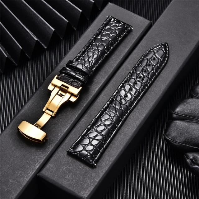 Crocodile Pattern Luxury Design Leather Watchbands with Automatic Buckle Men Watch Band 18mm 20mm 22mm 24mm Watch Straps