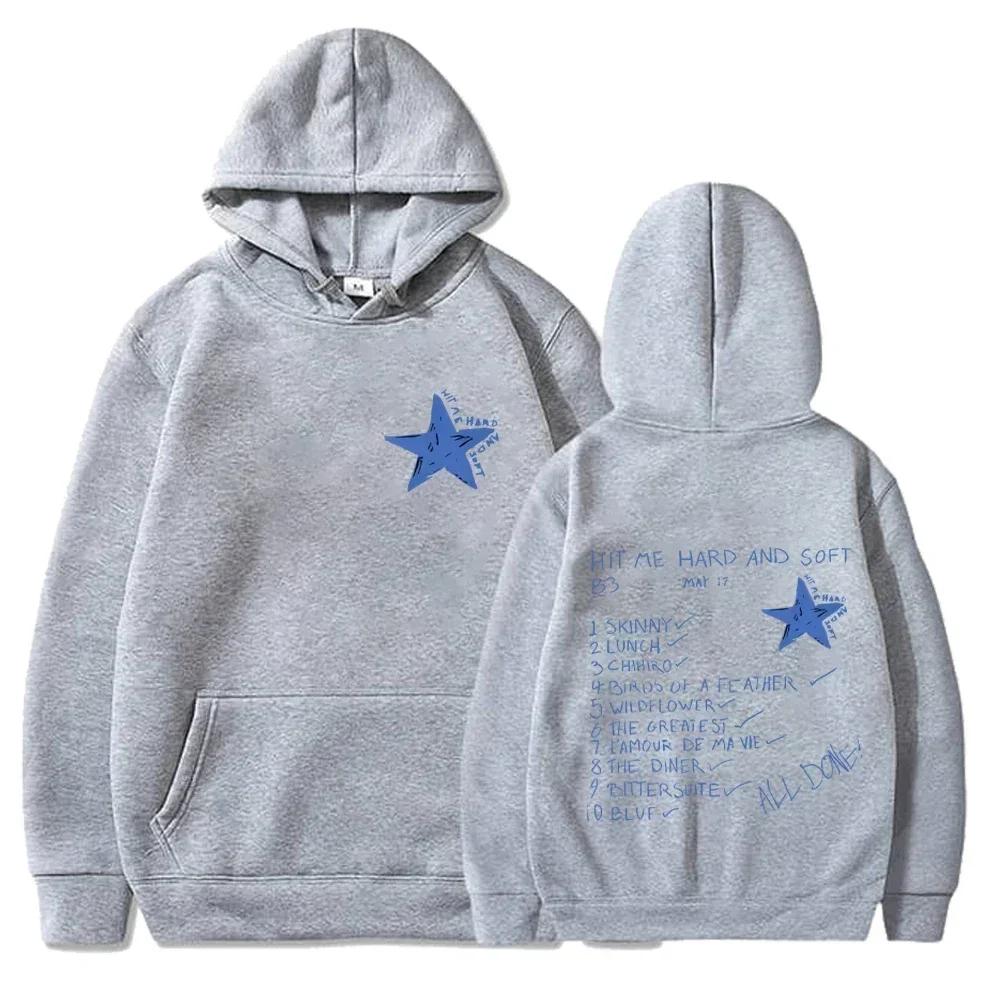Billie Hit Me Hard and Soft Printed Hoodie Men's Women's Hip Hop Hooded Sweatshirts Fleece Casual Oversized Pullovers