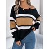 Women's Casual Off-Shoulder Color Block Striped Sweater  Black &Orange Horizontal Stripes Medium Stretch Sweater One Shoulder Design