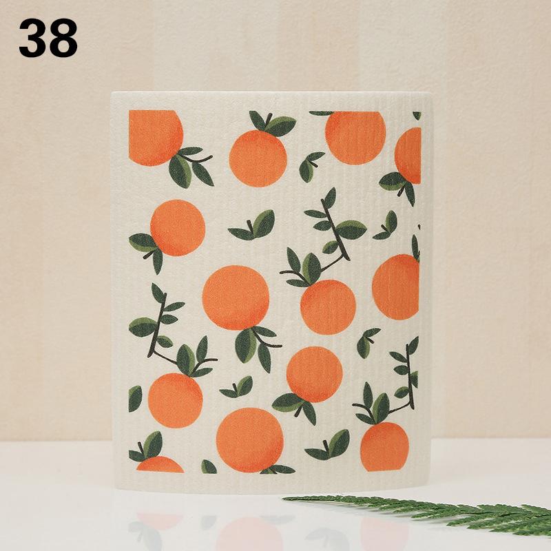 1PC Kitchen Printed Absorbent Dishcloth Cellulose Cleaning Cloths Wet Dry Household Rag Reusable