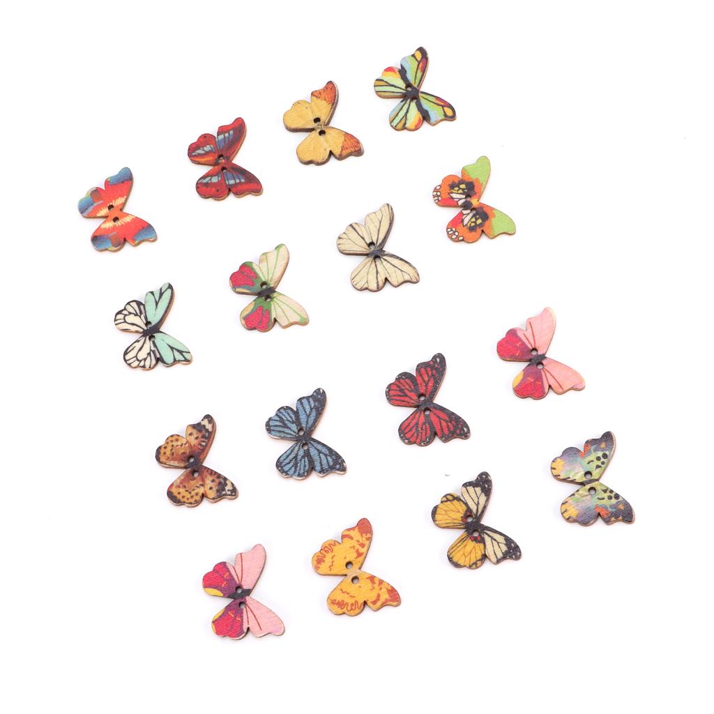 200Pcs Butterfly Wood Button Cartoon Wooden Mixed Colour Decoration for DIY Sewing Craft